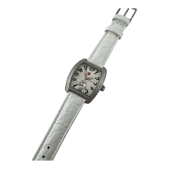 Michele Ladies Mini Urban Diamond Watch White Band Silver Dial #13765 - Picture 4 of 13